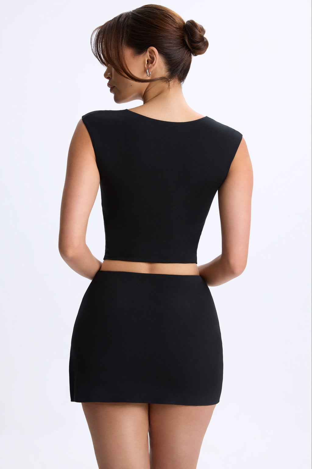 Chic Modal Ruched Cap-Sleeve Top in Black