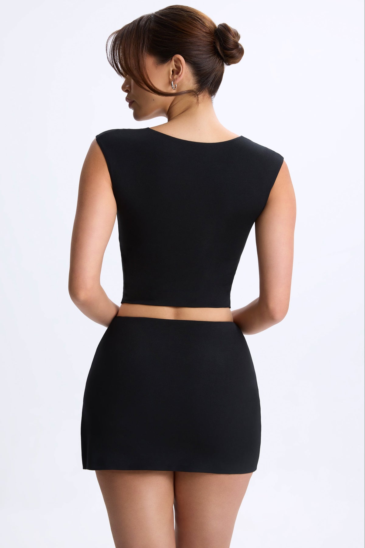 Chic Modal Ruched Cap-Sleeve Top in Black