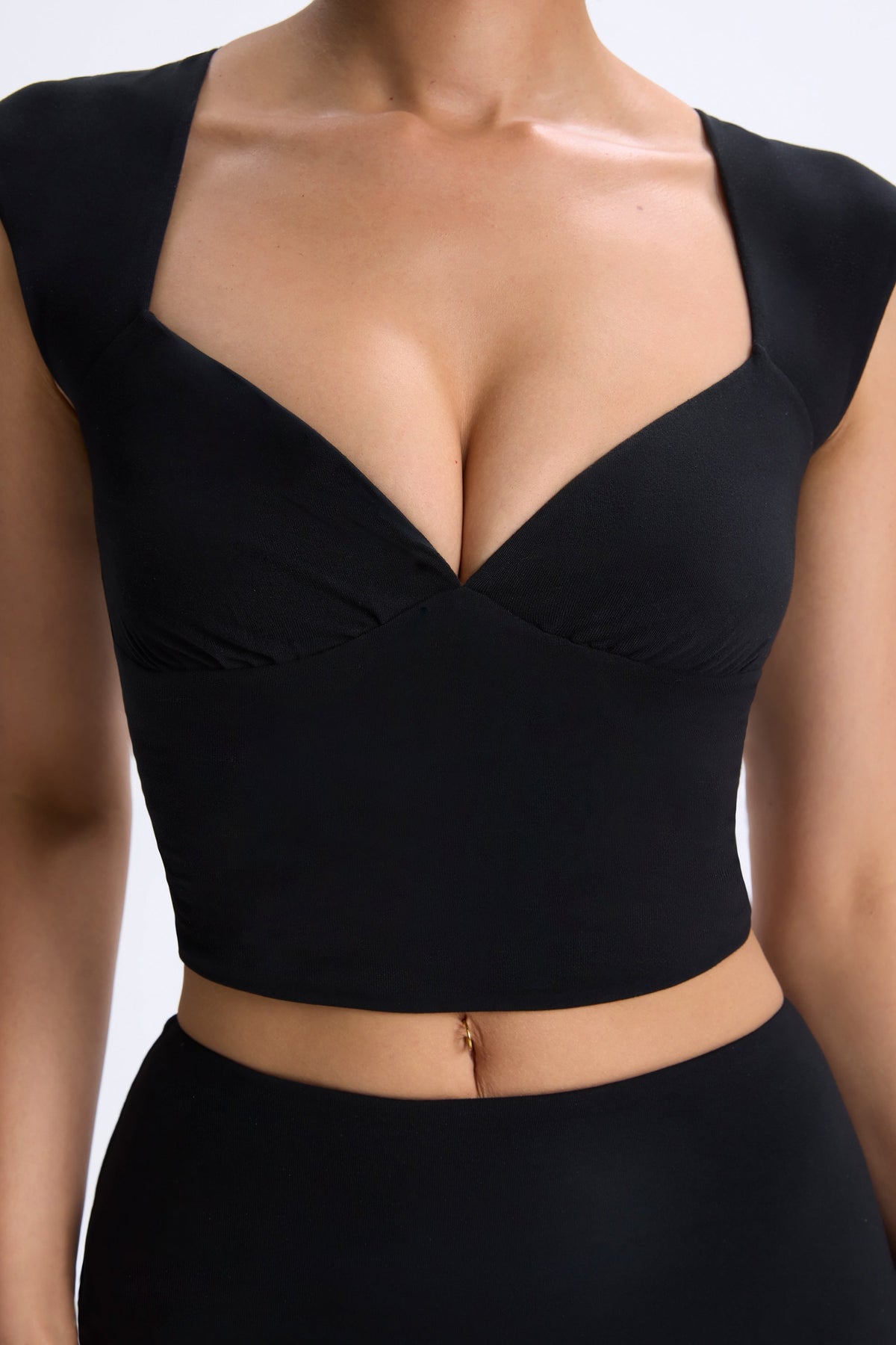 Chic Modal Ruched Cap-Sleeve Top in Black