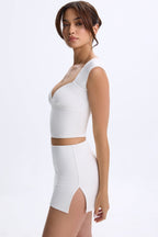 Chic Modal Ruched Cap-Sleeve Top in White