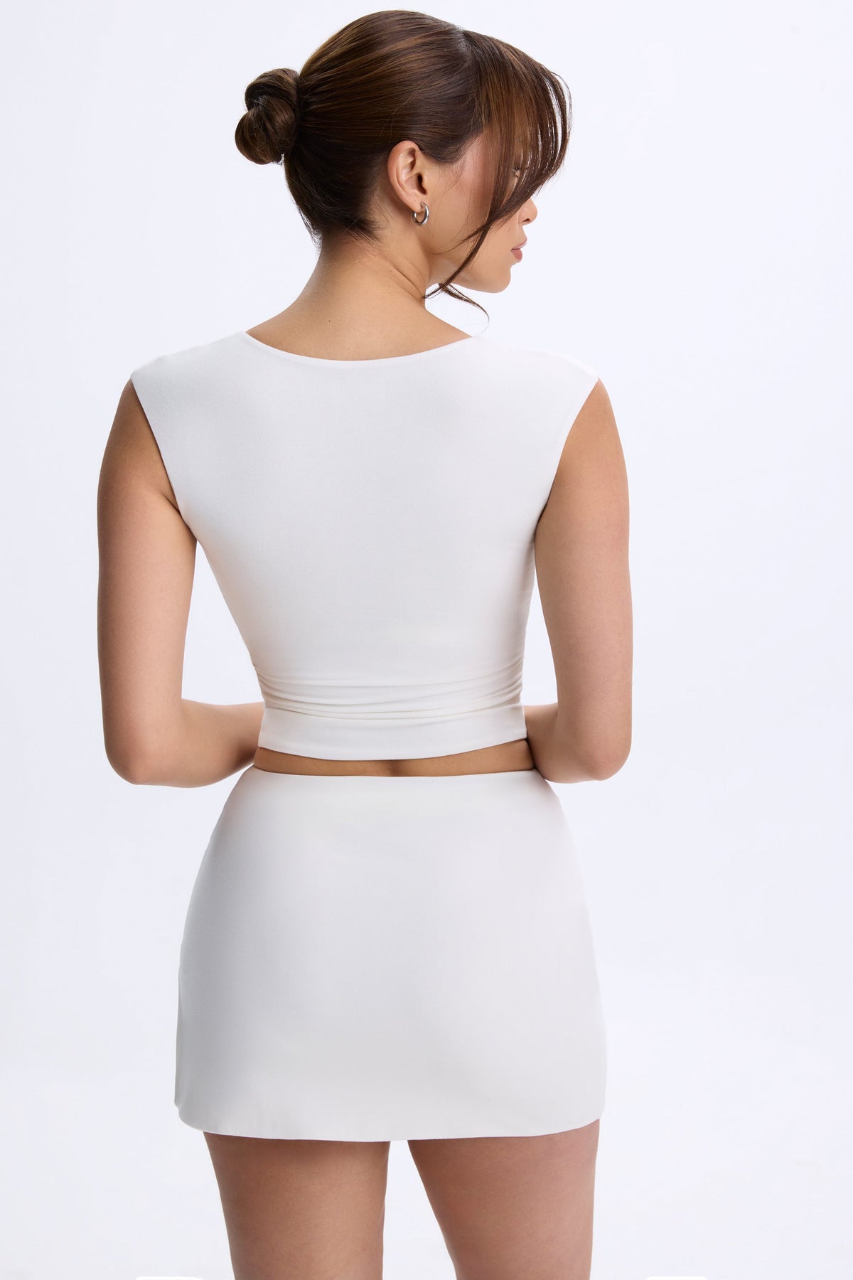 Chic Modal Ruched Cap-Sleeve Top in White