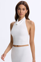 Chic Modal Cowl-Neck Open-Back Top in White