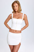 Chic Curved Low-Rise Mini Skirt in White