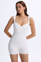 Chic Modal Sweetheart-Neck Unitard in White