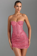 Chic Embellished Draped Corset Mini Dress in Watermelon