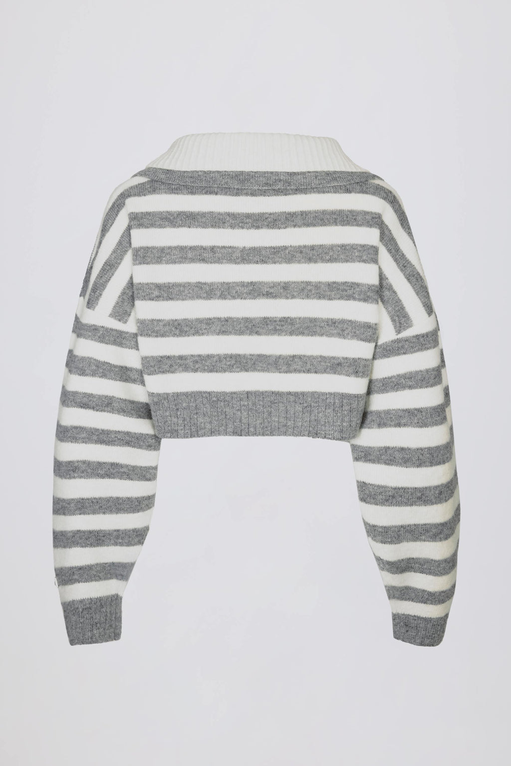Chic Soft Knit Layered Collar Cropped Jumper in Grey Stripe