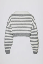 Chic Soft Knit Layered Collar Cropped Jumper in Grey Stripe