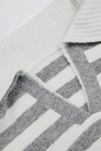 Chic Soft Knit Layered Collar Cropped Jumper in Grey Stripe