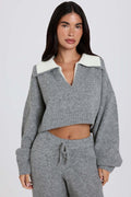 Chic Soft Knit Layered Collar Cropped Jumper in Grey