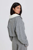 Chic Soft Knit Layered Collar Cropped Jumper in Grey