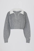 Chic Soft Knit Layered Collar Cropped Jumper in Grey