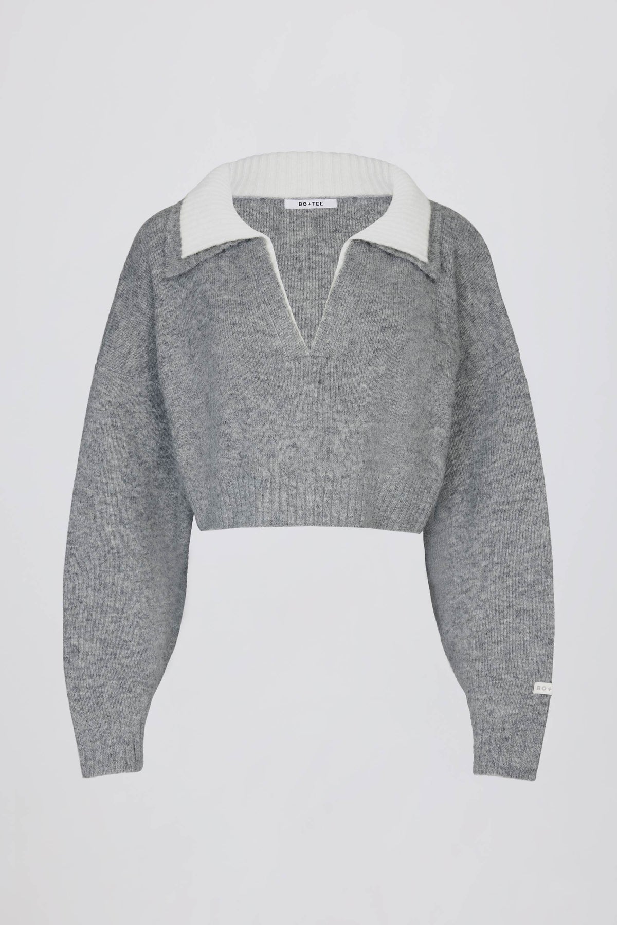 Chic Soft Knit Layered Collar Cropped Jumper in Grey