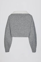 Chic Soft Knit Layered Collar Cropped Jumper in Grey