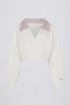 Chic Soft Knit Layered Collar Cropped Jumper in Ivory