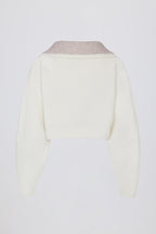 Chic Soft Knit Layered Collar Cropped Jumper in Ivory