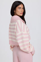 Chic Soft Knit Layered Collar Cropped Jumper in Pink Stripe