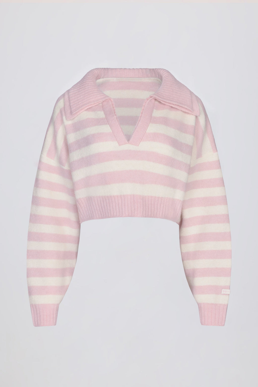 Chic Soft Knit Layered Collar Cropped Jumper in Pink Stripe