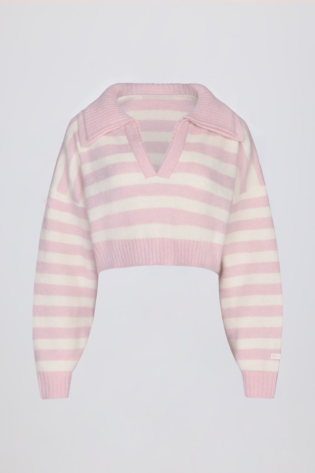 Chic Soft Knit Layered Collar Cropped Jumper in Pink Stripe