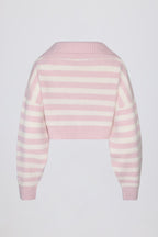 Chic Soft Knit Layered Collar Cropped Jumper in Pink Stripe
