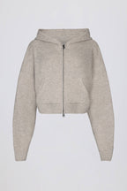 Chic Soft Knit Zip-Up Cropped Hoodie in Beige