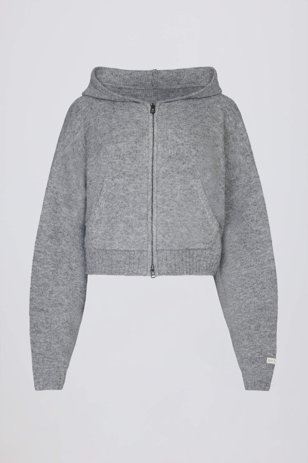 Chic Soft Knit Zip-Up Cropped Hoodie in Grey