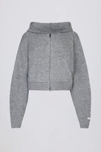 Chic Soft Knit Zip-Up Cropped Hoodie in Grey