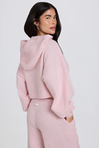 Chic Soft Knit Zip-Up Cropped Hoodie in Soft Pink
