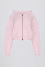 Chic Soft Knit Zip-Up Cropped Hoodie in Soft Pink