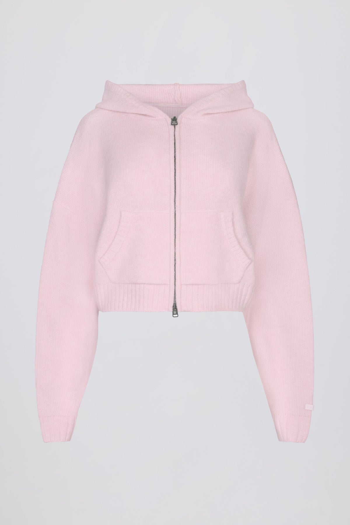 Chic Soft Knit Zip-Up Cropped Hoodie in Soft Pink