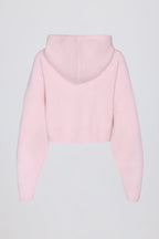 Chic Soft Knit Zip-Up Cropped Hoodie in Soft Pink