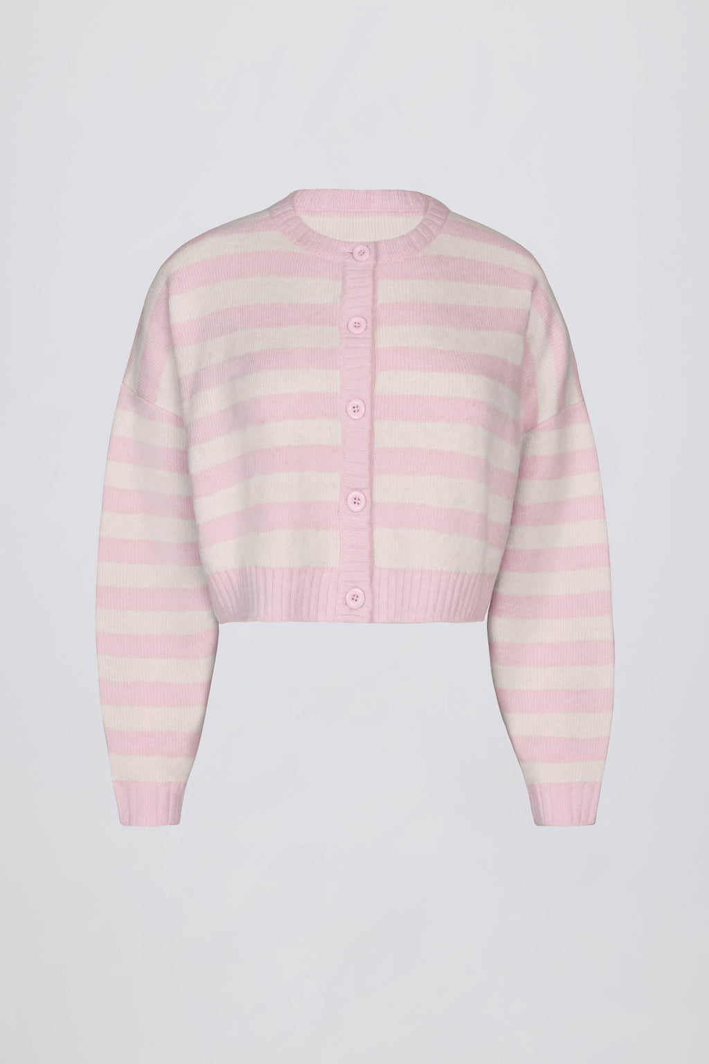 Chic Soft Knit Stripe Cropped Cardigan in Pink Stripe