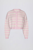 Chic Soft Knit Stripe Cropped Cardigan in Pink Stripe