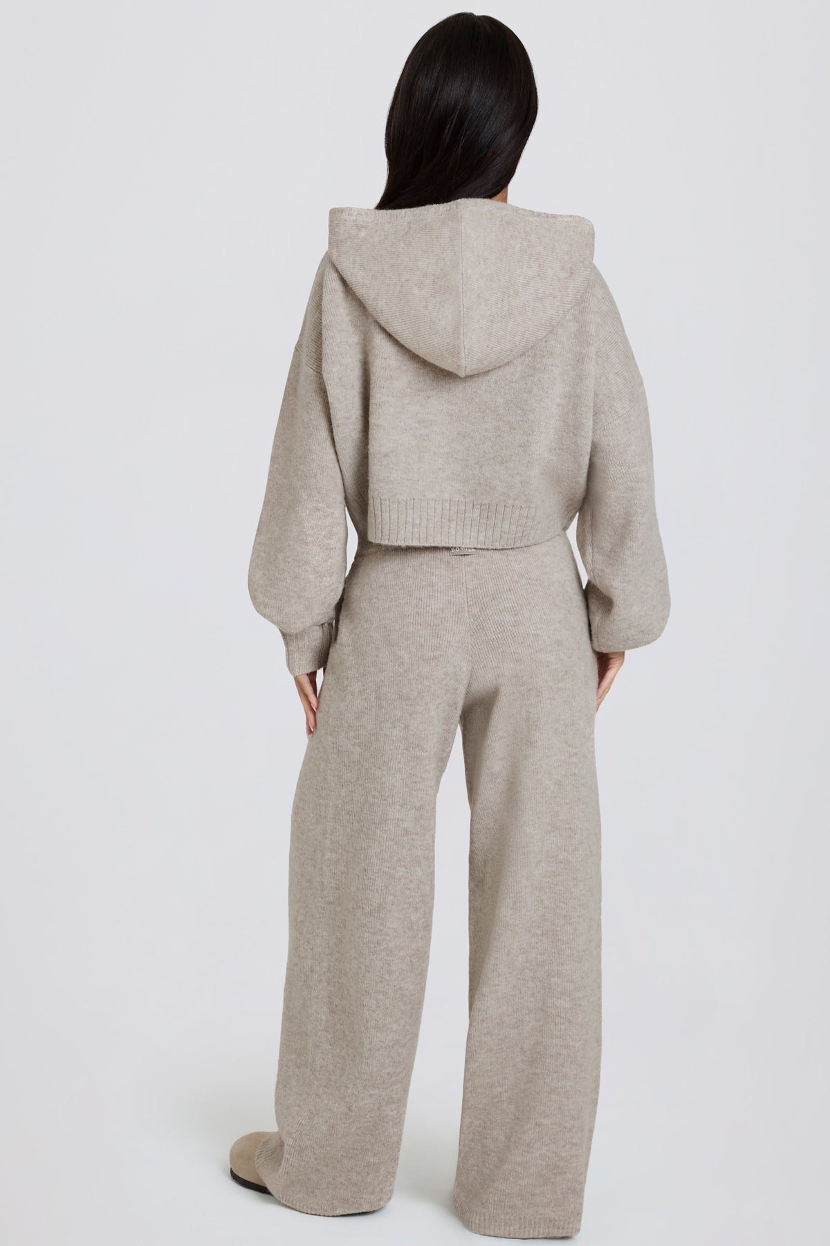 Chic Knit Mid-Rise Wide-Leg Joggers in Beige