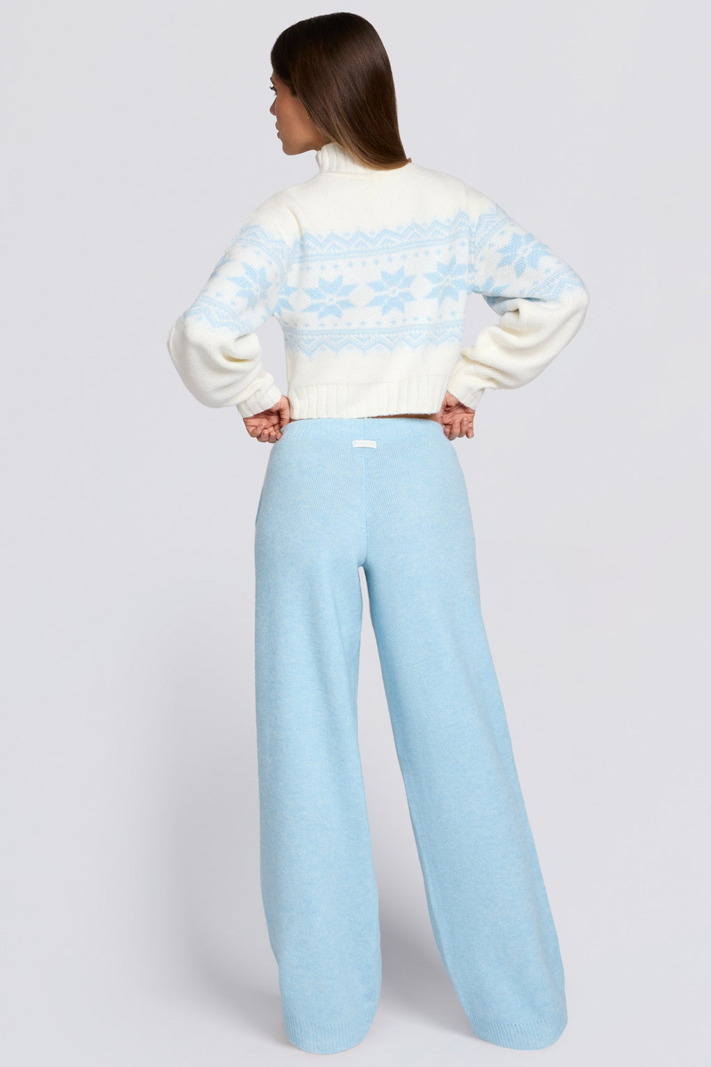 Chic Knit Mid-Rise Wide-Leg Joggers in Powder Blue