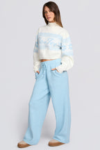 Chic Knit Mid-Rise Wide-Leg Joggers in Powder Blue