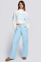 Chic Knit Mid-Rise Wide-Leg Joggers in Powder Blue