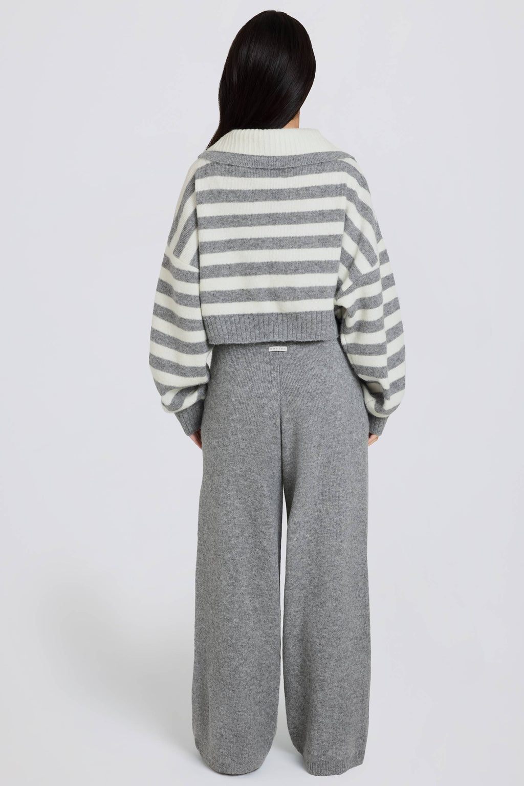 Chic Knit Mid-Rise Wide-Leg Joggers in Grey