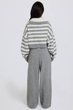 Chic Knit Mid-Rise Wide-Leg Joggers in Grey