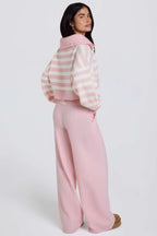 Chic Knit Mid-Rise Wide-Leg Joggers in Soft Pink