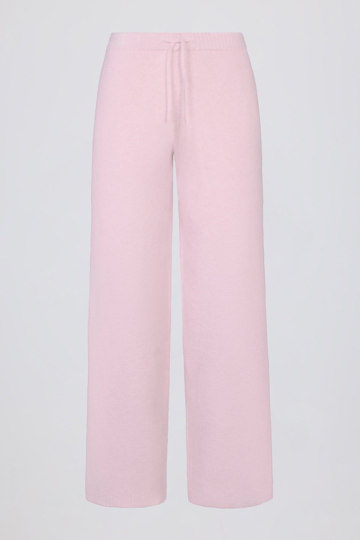 Chic Knit Mid-Rise Wide-Leg Joggers in Soft Pink