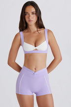Chic Soft Active Twist-Front Mini Shorts in Lilac