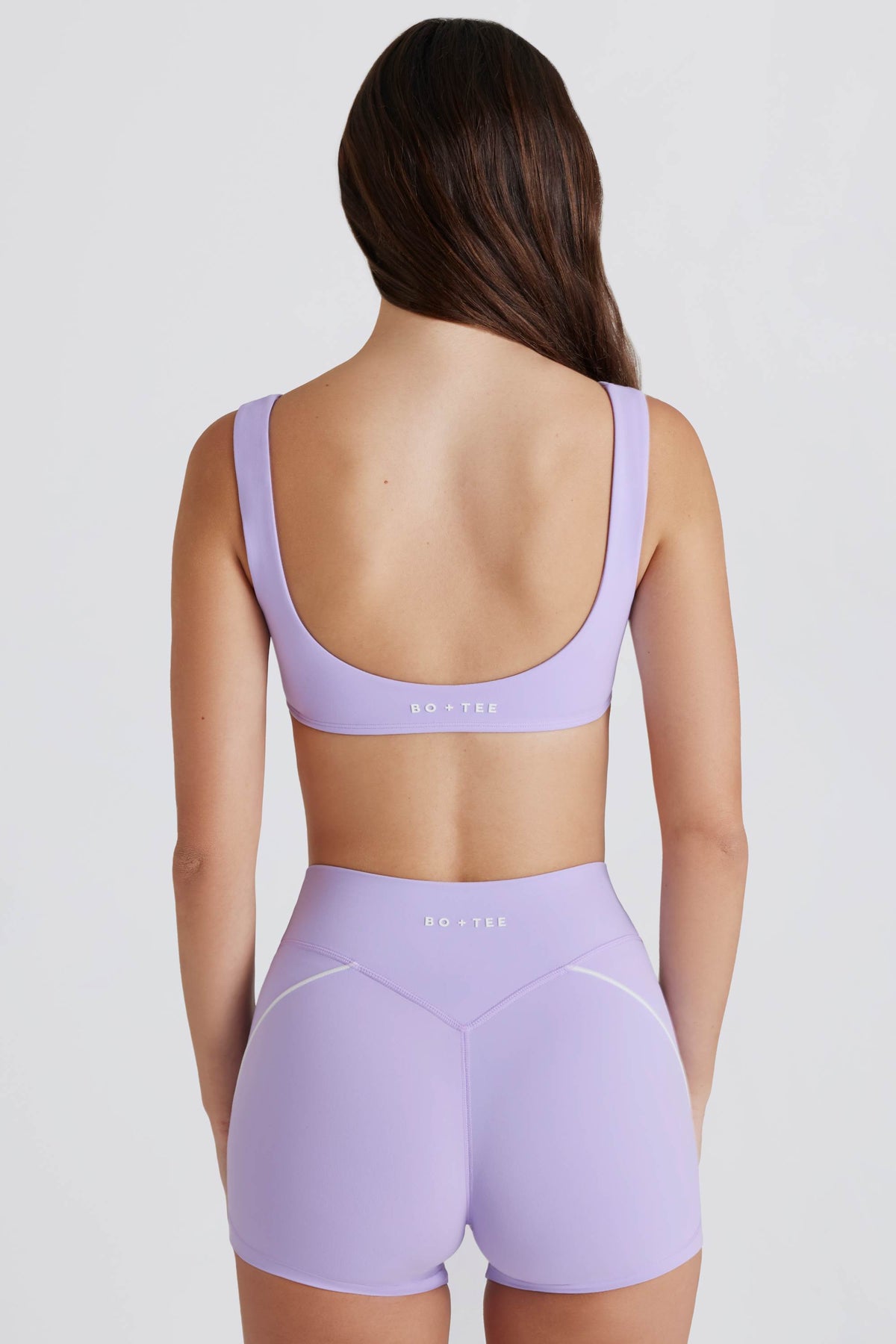 Chic Soft Active Twist-Front Mini Shorts in Lilac