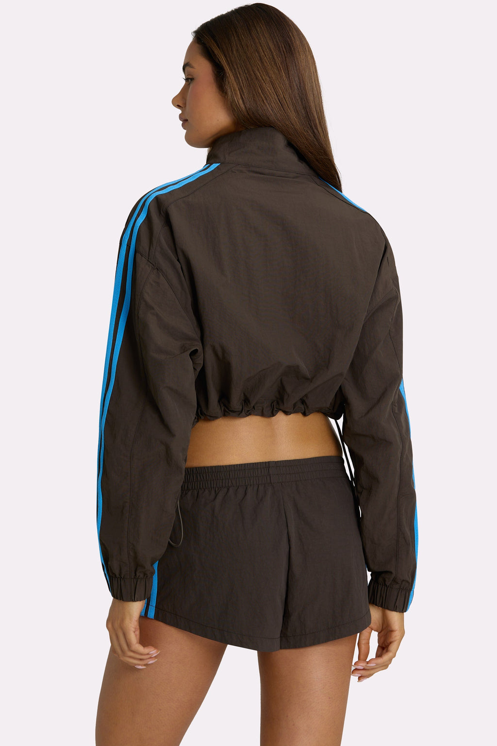 Chic Woven Zip-Up Track Jacket in Truffle