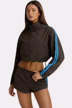 Chic Woven Zip-Up Track Jacket in Truffle