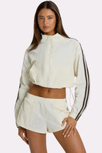 Chic Woven Zip-Up Track Jacket in Coconut