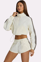 Chic Woven Zip-Up Track Jacket in Coconut