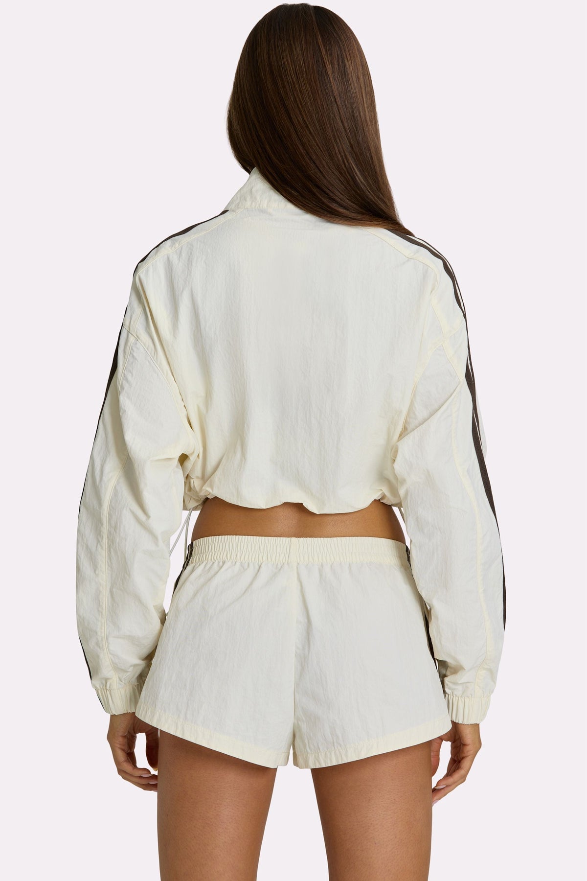 Chic Woven Zip-Up Track Jacket in Coconut