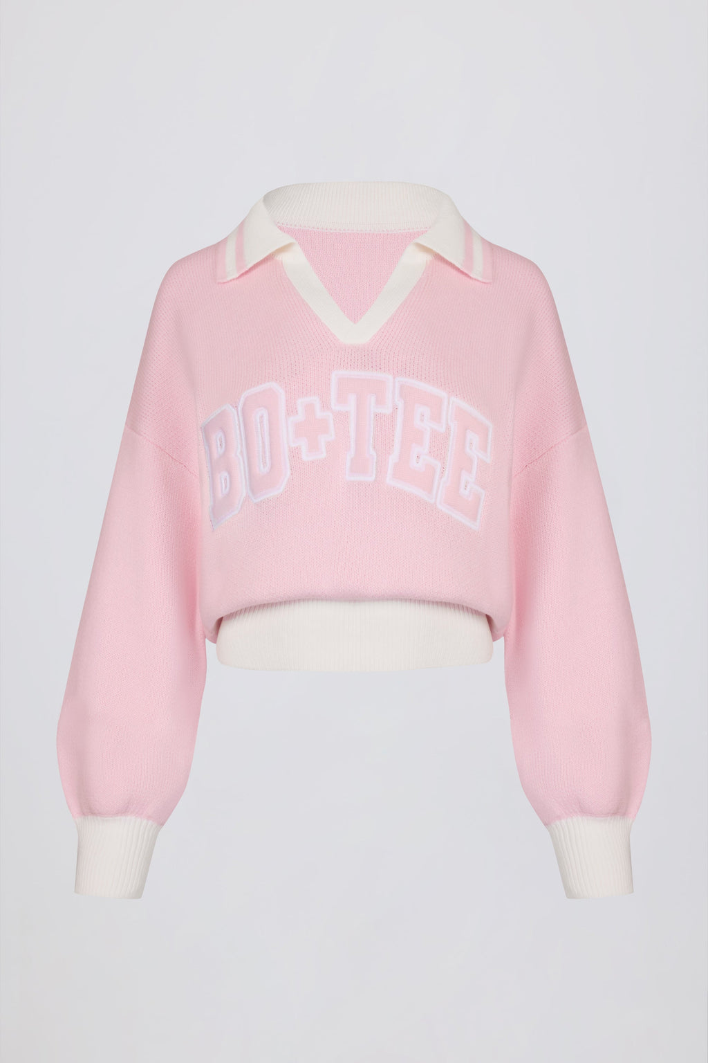 Chic Cotton Jersey Oversized V-Neck Jumper in Powder Pink