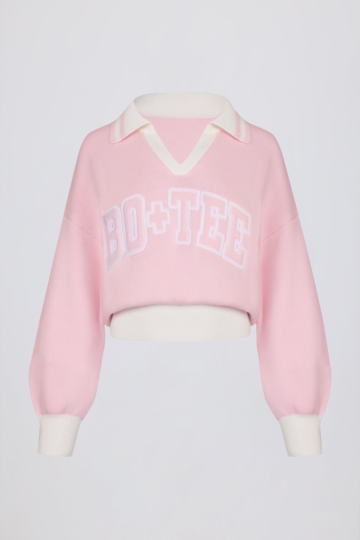 Chic Cotton Jersey Oversized V-Neck Jumper in Powder Pink