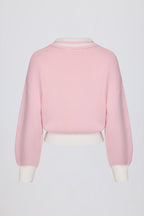 Chic Cotton Jersey Oversized V-Neck Jumper in Powder Pink